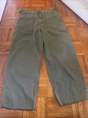 pistola Olive Green Wide-Leg cropped Cargo Pants